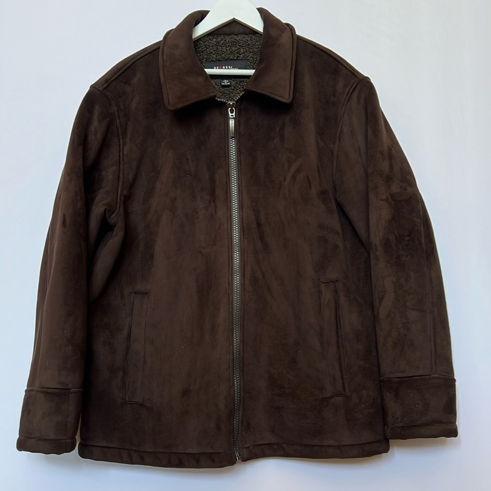 Axcess Claiborne Men Espresso Brown Vegan Suede Full Zip Sherpa Barn Jacket L